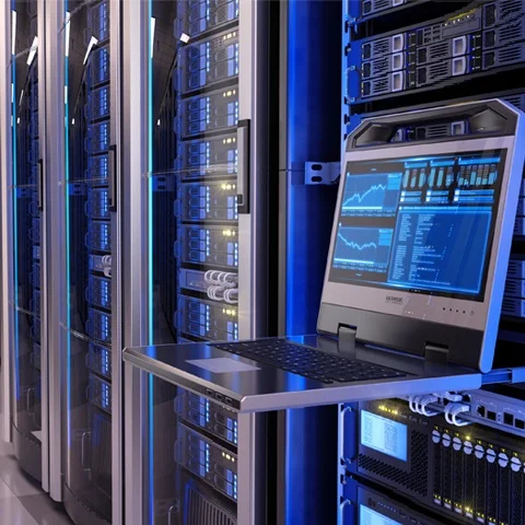 Laptop connected to data center servers