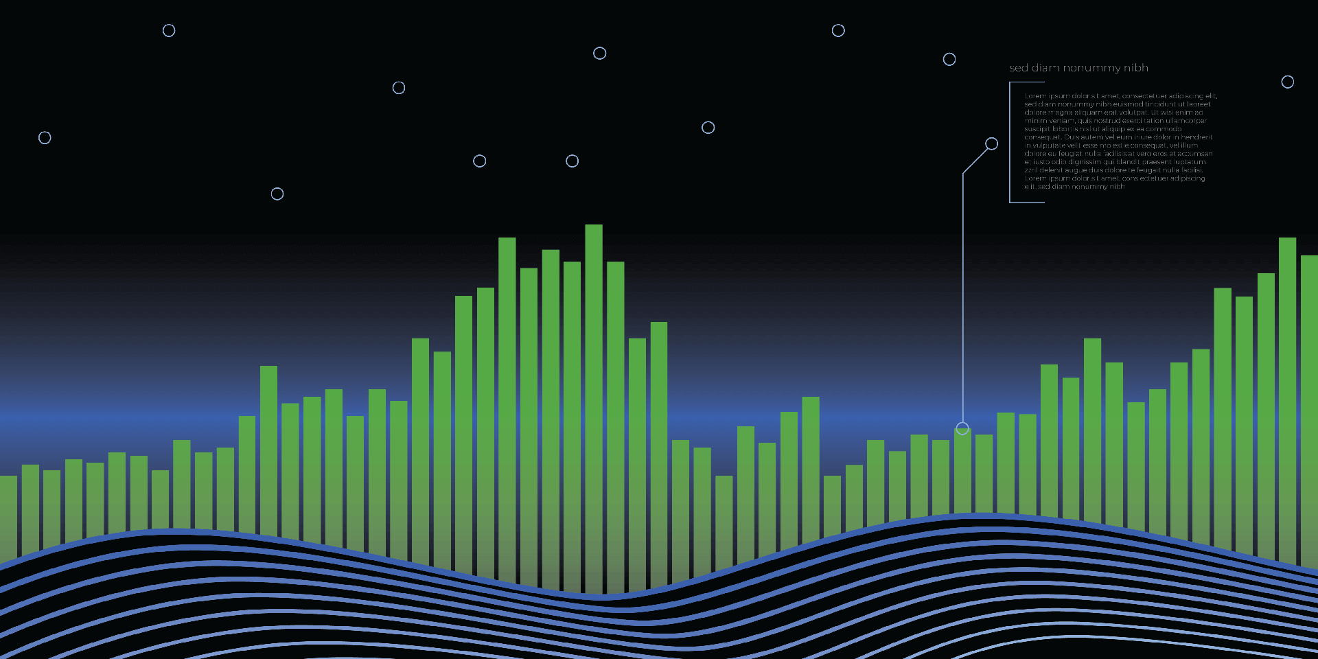 Abstracted landscape made of information design elements and grpahs