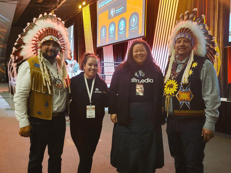 Angie, Natalya and Grand Chiefs Trevor Mercredi and Joey Pete at Trailblazers summit