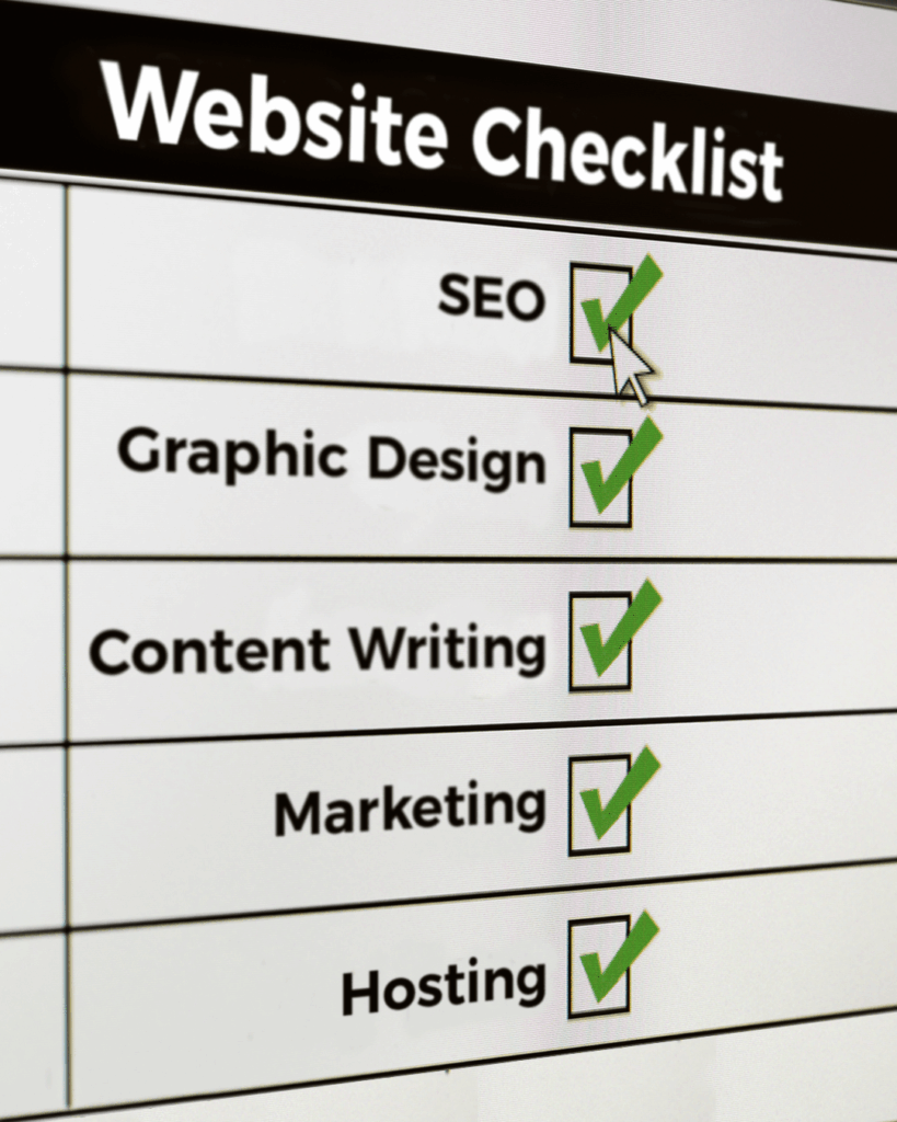 Digital Checklist for Website updates including SEO, Graphic Design, Writing, Marketing and Hosting